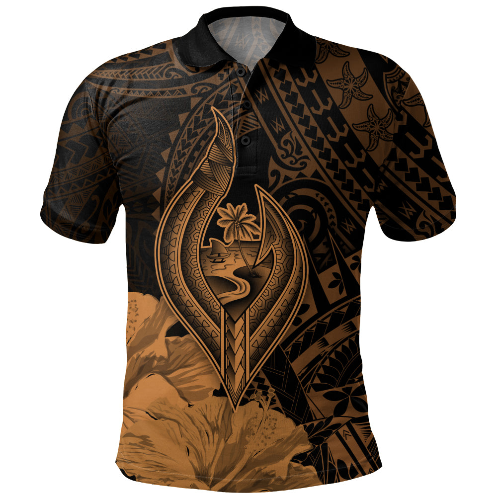 Guam Polo Shirt Tribal Seal Hook Hibiscus Style
