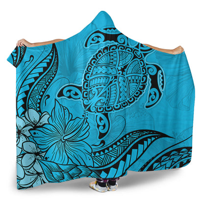 Hawaii Hooded Blanket Tribal Turtle And Flowers Island Life