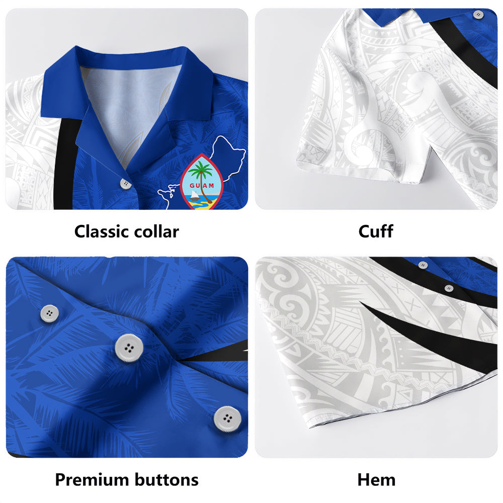 Guam Hawaiian Shirt Seal And Map Tribal Coconut Tree Pattern Circle Curve