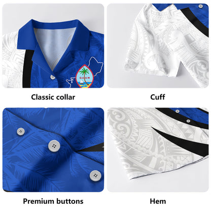 Guam Hawaiian Shirt Seal And Map Tribal Coconut Tree Pattern Circle Curve