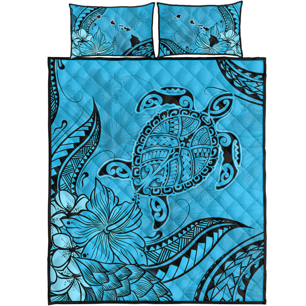 Hawaii Quilt Bed Set Tribal Turtle And Flowers Island Life