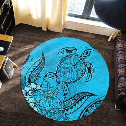 Hawaii Round Rug Tribal Turtle And Flowers Island Life