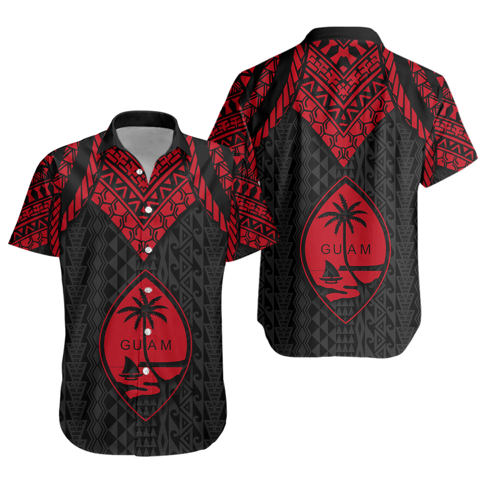 Guam Short Sleeve Shirt Polynesian Armor Style Red