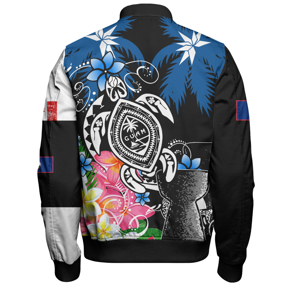 Guam Bomber Jacket Chamorro With Seal Turtle Coconut Tree