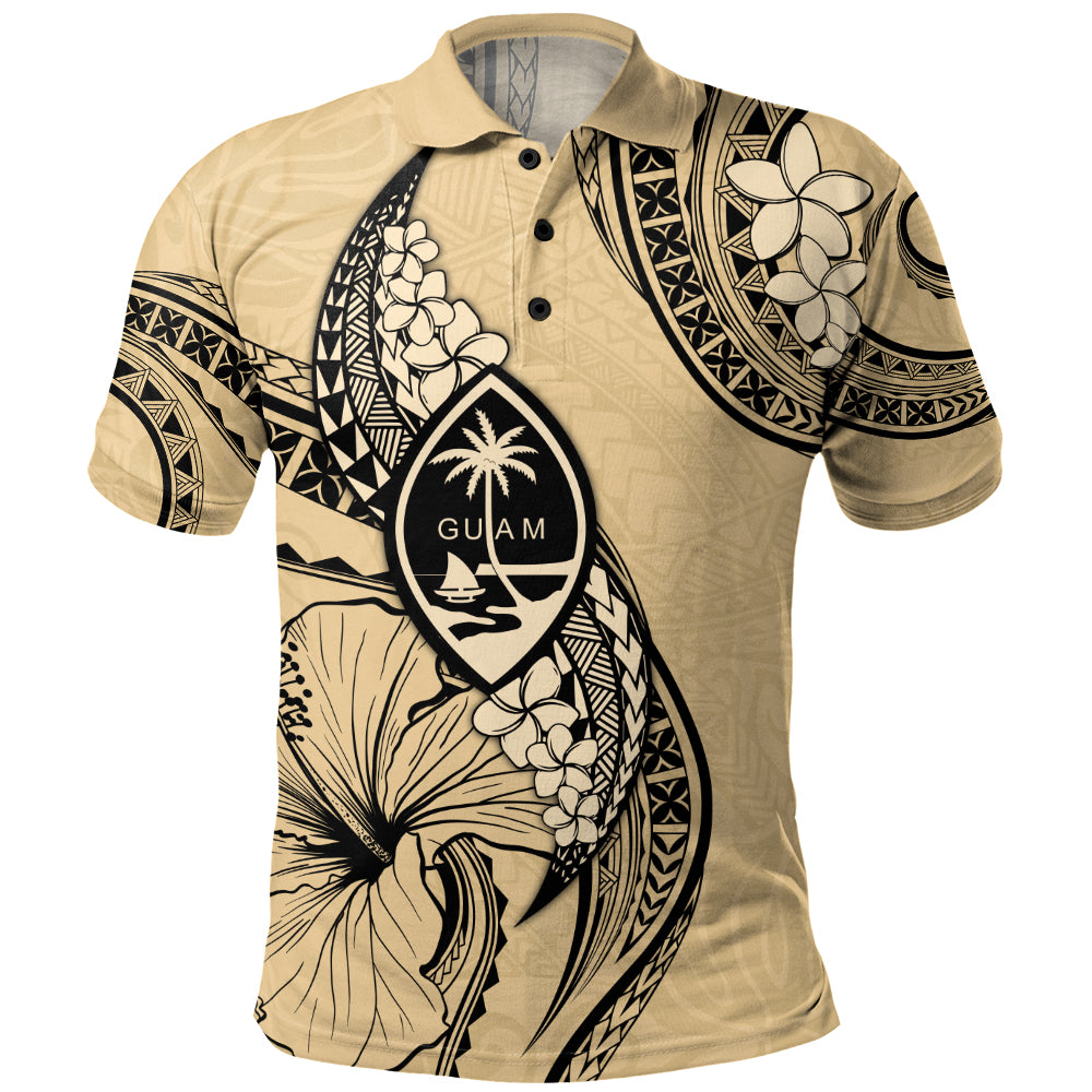 Guam Polo Shirt Tribal Tropical Flower With Pattern Leaves