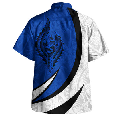 Guam Hawaiian Shirt Seal And Map Tribal Coconut Tree Pattern Circle Curve