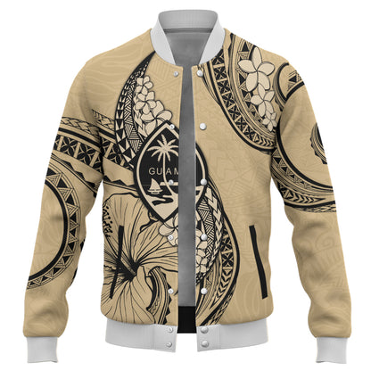 Guam Baseball Jacket Tribal Tropical Flower With Pattern Leaves