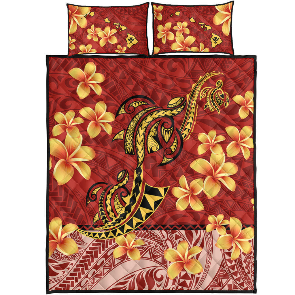 Hawaii Quilt Bed Set Plumeria Flower Fabric Design