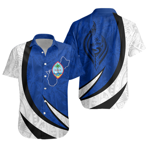 Guam Short Sleeve Shirt Seal And Map Tribal Coconut Tree Pattern Circle Curve