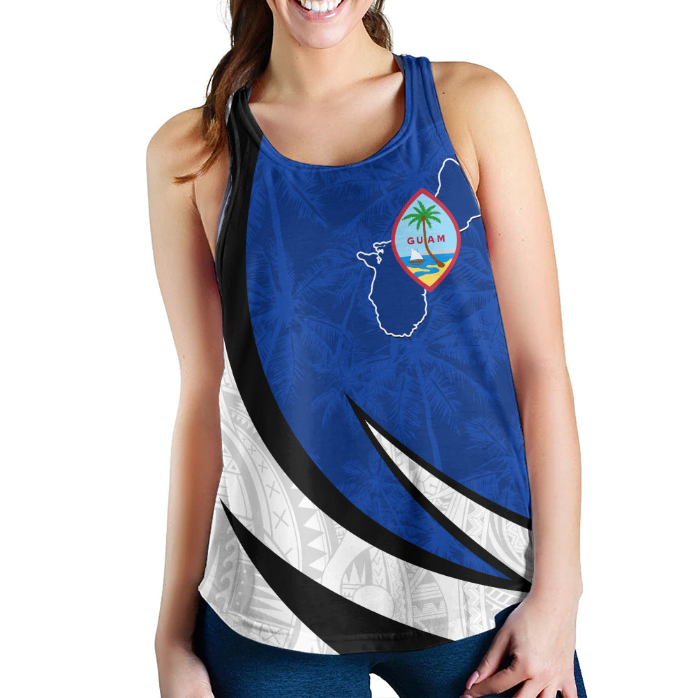 Guam Women Tank Seal And Map Tribal Coconut Tree Pattern Circle Curve