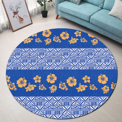 Samoa Round Rug Hibiscus Pattern Island
