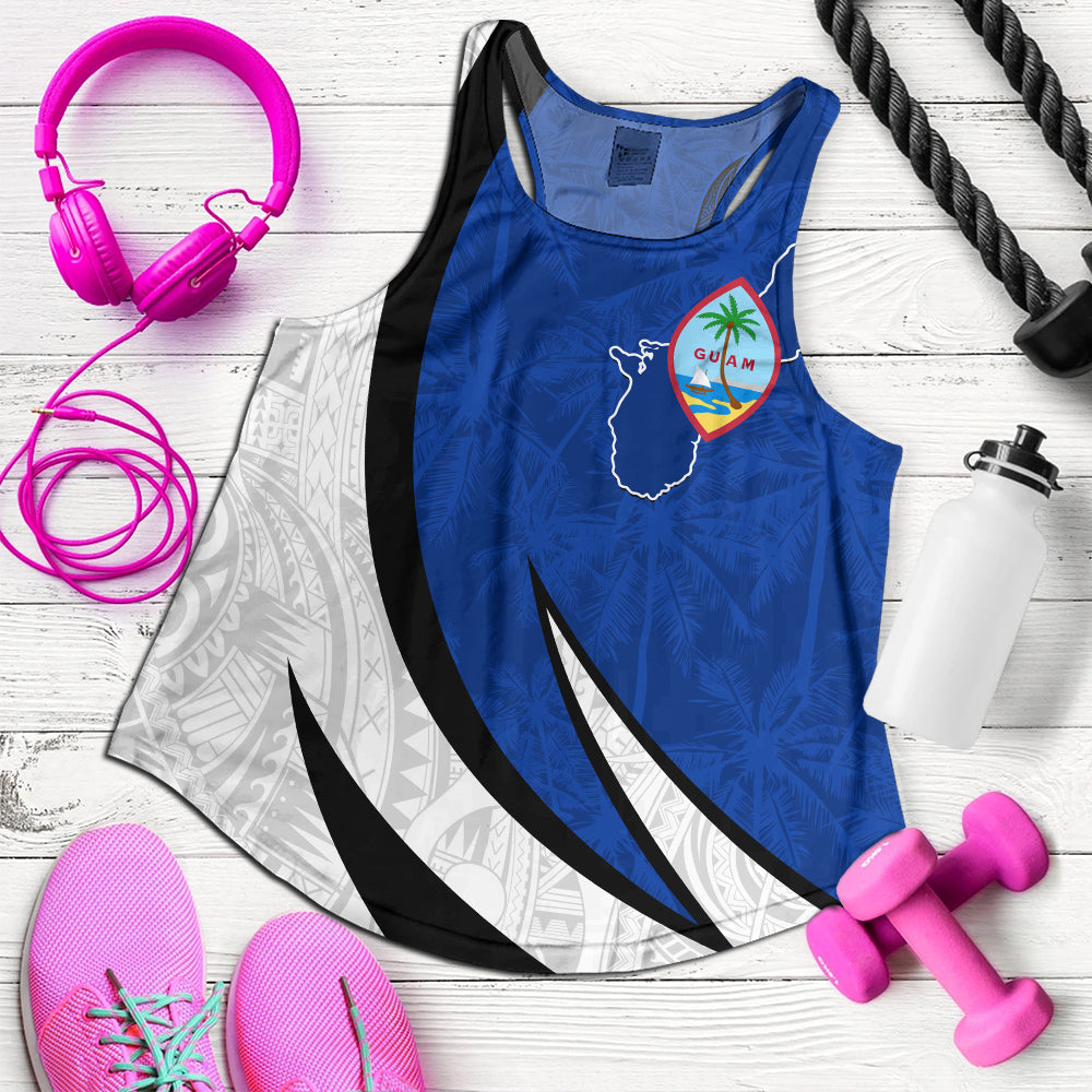 Guam Women Tank Seal And Map Tribal Coconut Tree Pattern Circle Curve