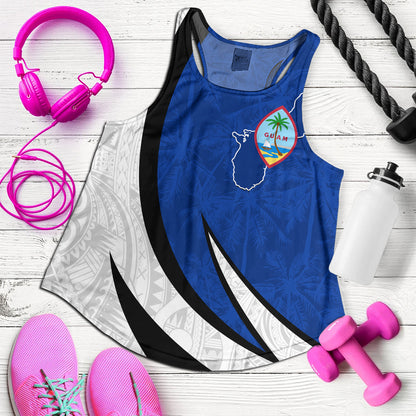 Guam Women Tank Seal And Map Tribal Coconut Tree Pattern Circle Curve