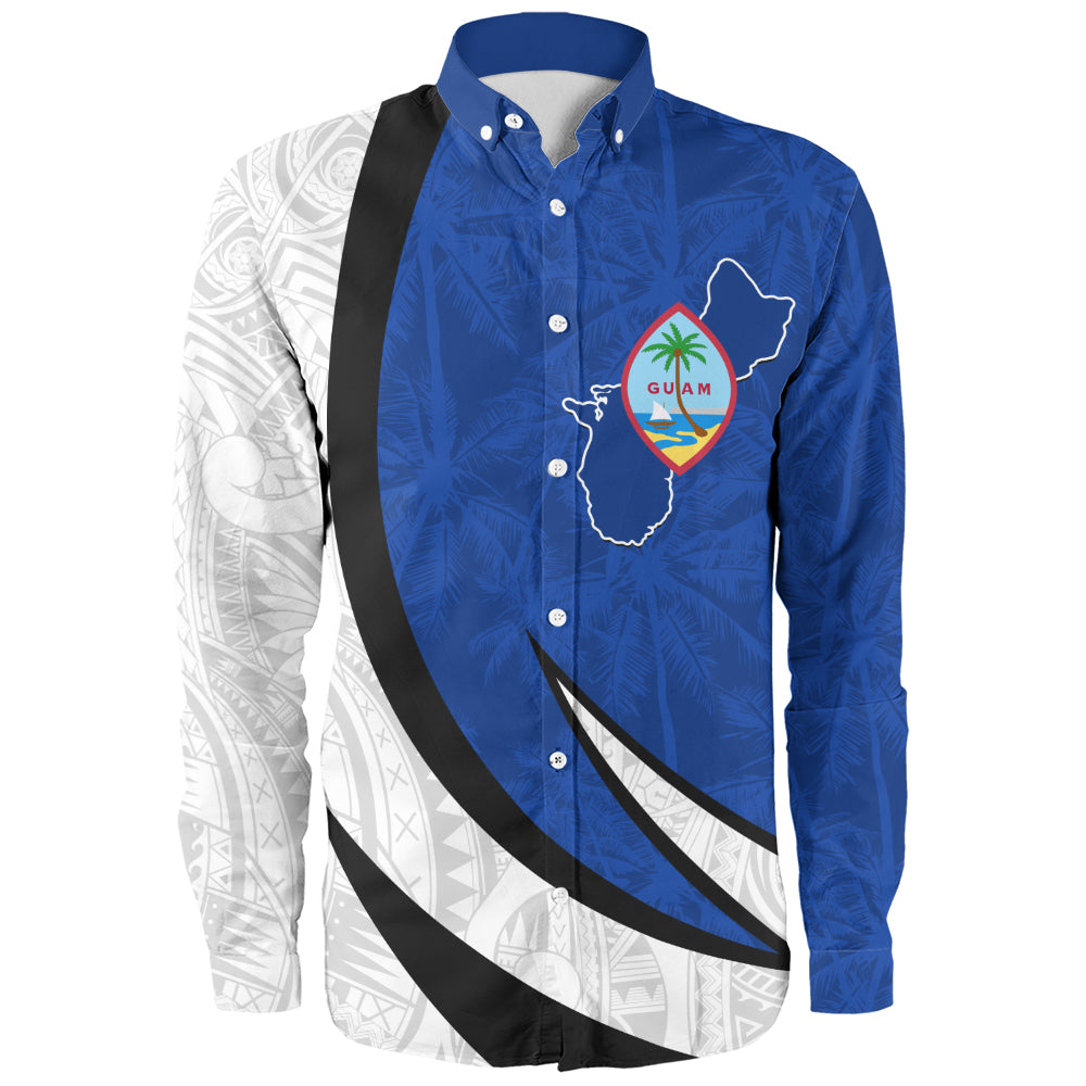 Guam Long Sleeve Shirt Seal And Map Tribal Coconut Tree Pattern Circle Curve