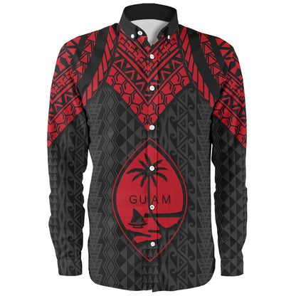 Guam Long Sleeve Shirt Polynesian Armor Style Red
