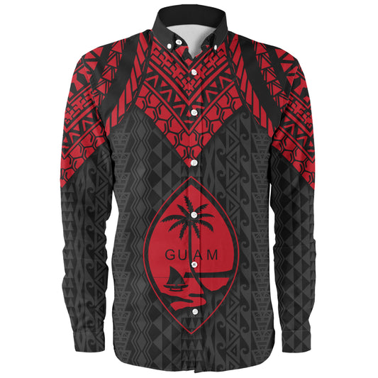 Guam Long Sleeve Shirt Polynesian Armor Style Red
