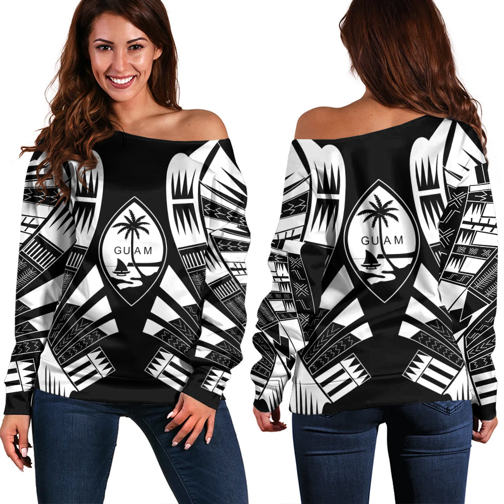 Guam Off Shoulder Sweatshirt Polynesian Tribal Premium Style