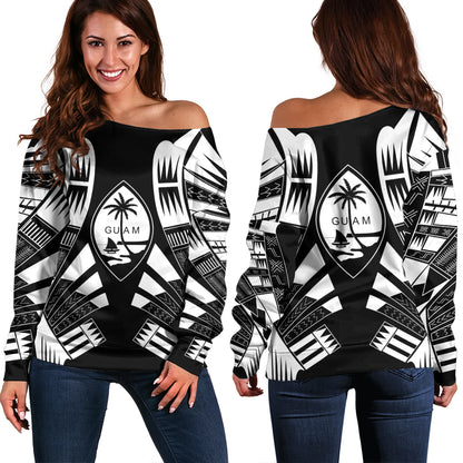 Guam Off Shoulder Sweatshirt Polynesian Tribal Premium Style