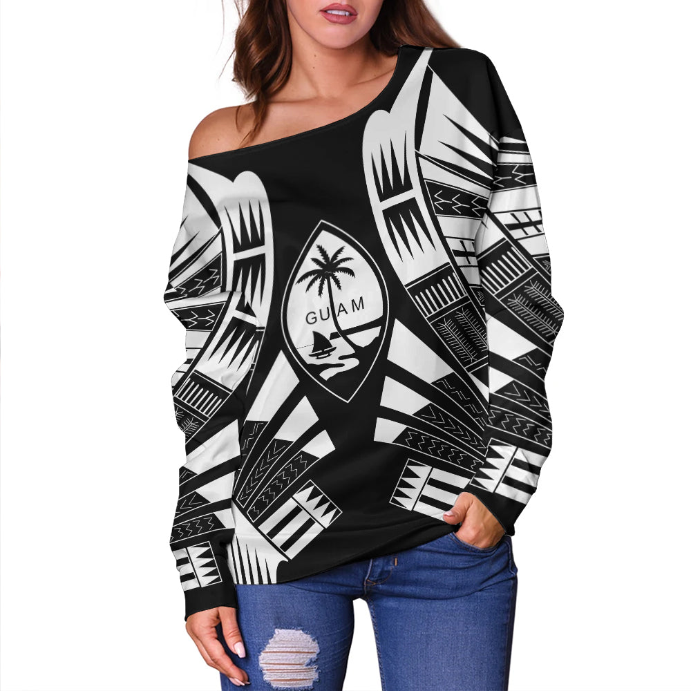 Guam Off Shoulder Sweatshirt Polynesian Tribal Premium Style
