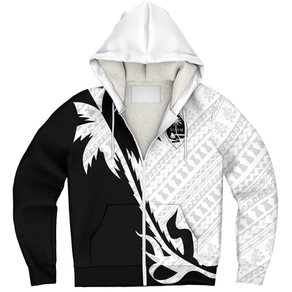 Guam Sherpa Hoodie Custom Tribal Coconut Tree Half Style