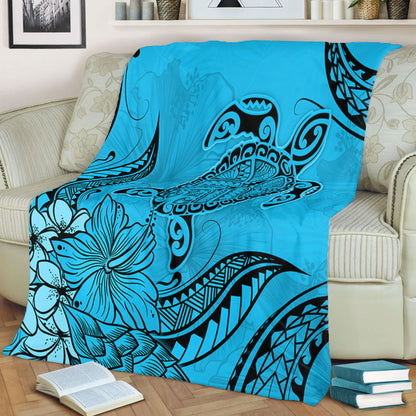 Hawaii Premium Blanket Tribal Turtle And Flowers Island Life