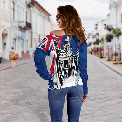 Hawaii Off Shoulder Sweatshirt King Kamehameha I Flag Tropical