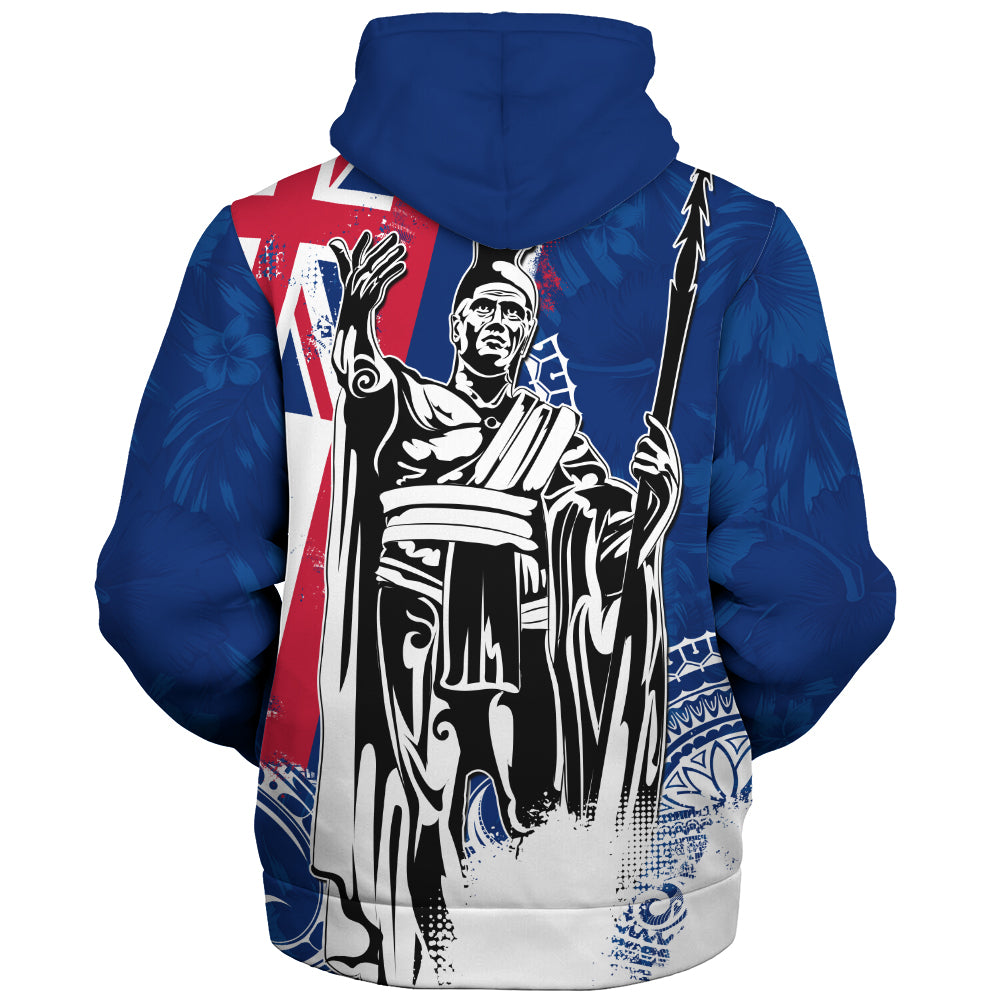 Hawaii Sherpa Hoodie King Kamehameha I Flag Tropical