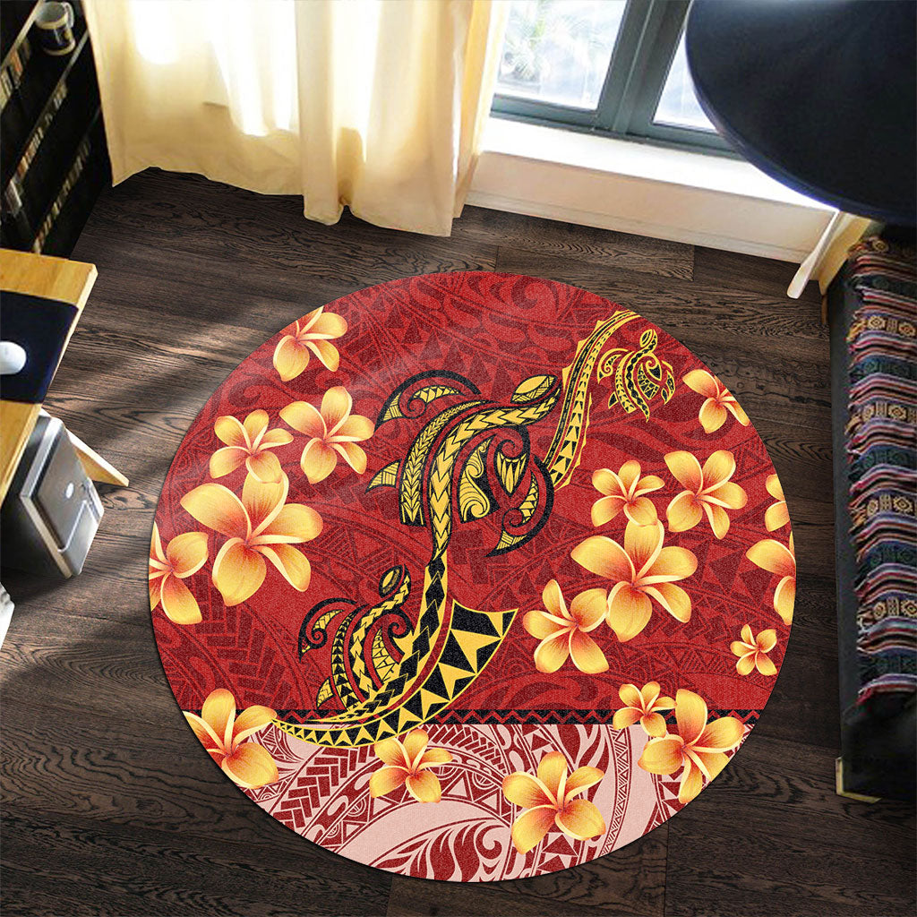 Hawaii Round Rug Plumeria Flower Fabric Design