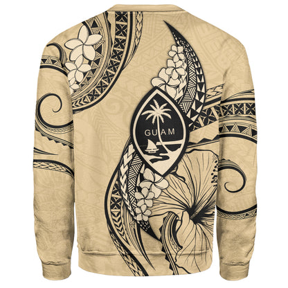 Guam Sweatshirt Tribal Tropical Flower With Pattern Leaves