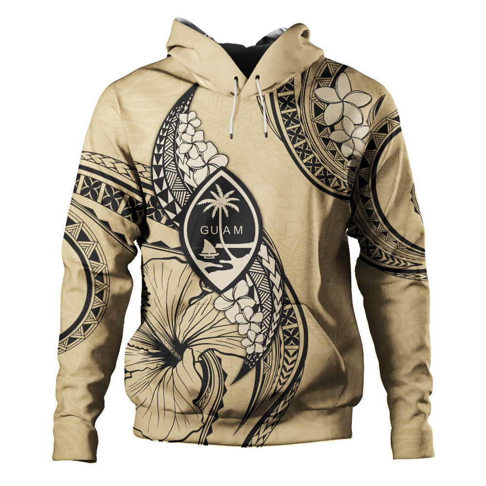 Guam Hoodie Tribal Tropical Flower With Pattern Leaves