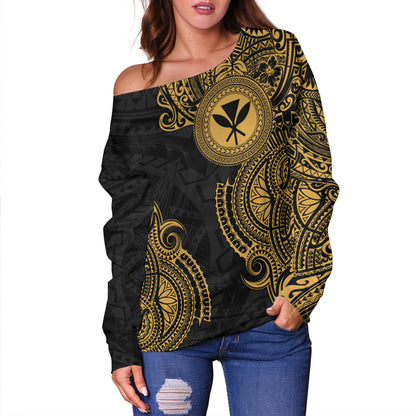 Hawaii Off Shoulder Sweatshirt Tribal Polynesia Half With Seal Kanaka