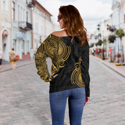 Hawaii Off Shoulder Sweatshirt Tribal Polynesia Half With Seal Kanaka