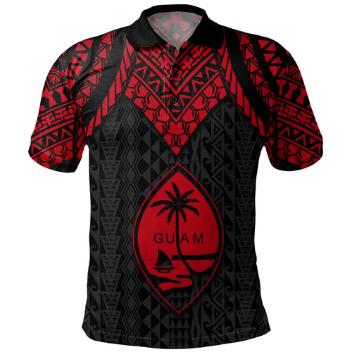Guam Polo Shirt Polynesian Armor Style Red