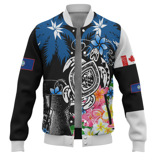 Guam Baseball Jacket Chamorro With Seal Turtle Coconut Tree