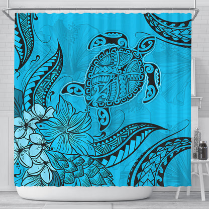 Hawaii Shower Curtain Tribal Turtle And Flowers Island Life