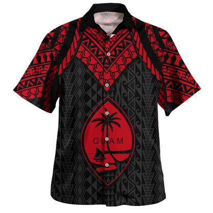Guam Hawaiian Shirt Polynesian Armor Style Red
