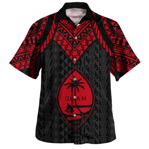 Guam Hawaiian Shirt Polynesian Armor Style Red