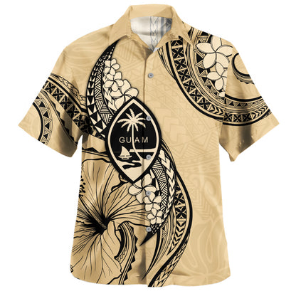 Guam Hawaiian Shirt Tribal Tropical Flower With Pattern Leaves