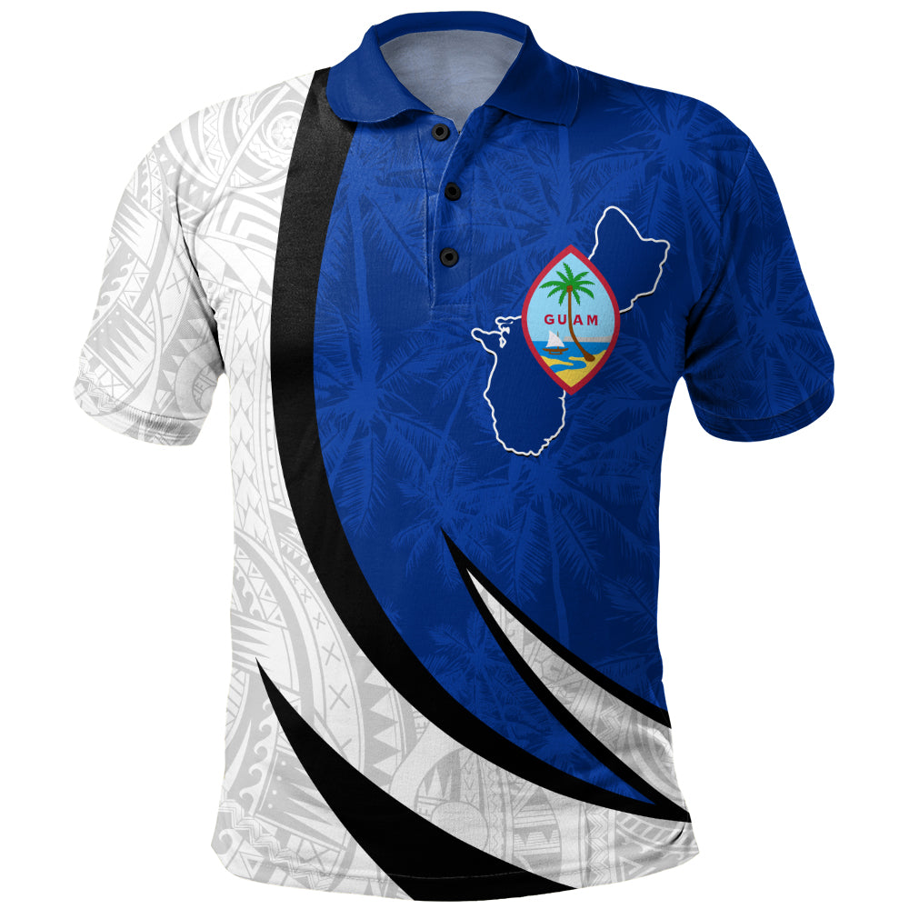 Guam Polo Shirt Seal And Map Tribal Coconut Tree Pattern Circle Curve