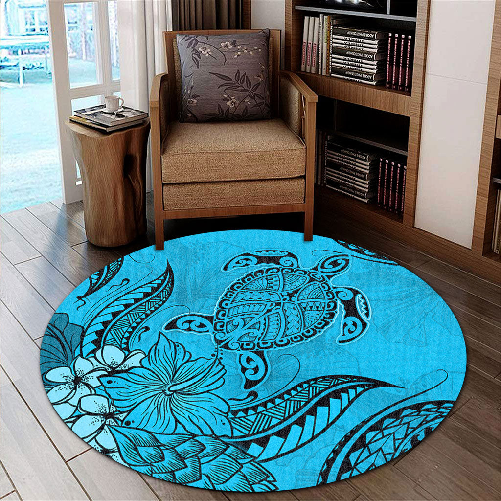 Hawaii Round Rug Tribal Turtle And Flowers Island Life