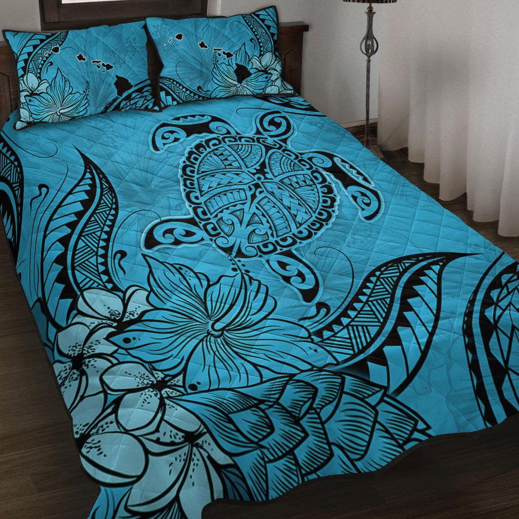 Hawaii Quilt Bed Set Tribal Turtle And Flowers Island Life