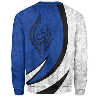 Guam Sweatshirt Seal And Map Tribal Coconut Tree Pattern Circle Curve