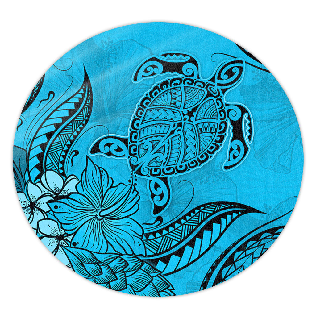 Hawaii Round Rug Tribal Turtle And Flowers Island Life