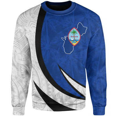 Guam Sweatshirt Seal And Map Tribal Coconut Tree Pattern Circle Curve