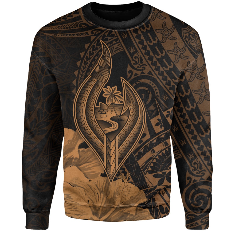 Guam Sweatshirt Tribal Seal Hook Hibiscus Style