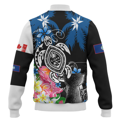 Guam Baseball Jacket Chamorro With Seal Turtle Coconut Tree