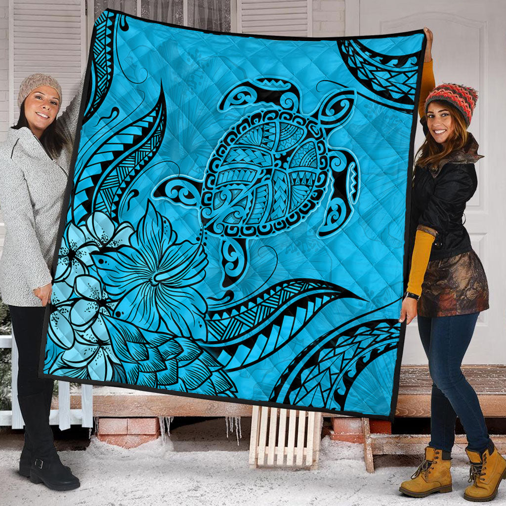 Hawaii Premium Quilt Tribal Turtle And Flowers Island Life