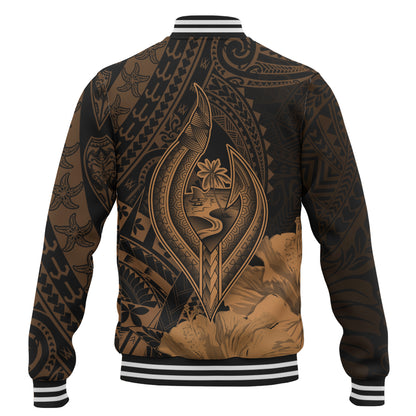 Guam Baseball Jacket Tribal Seal Hook Hibiscus Style