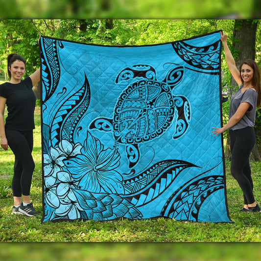 Hawaii Premium Quilt Tribal Turtle And Flowers Island Life