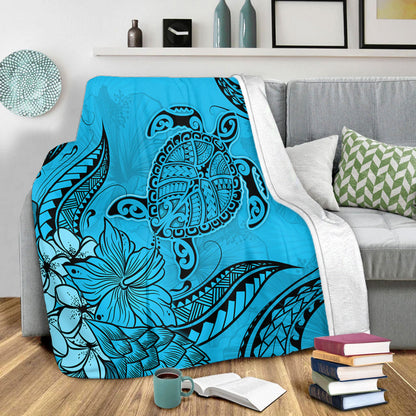Hawaii Premium Blanket Tribal Turtle And Flowers Island Life